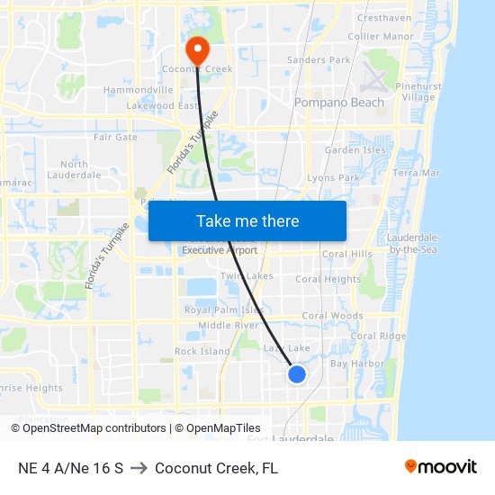 NE 4 A/NE 16 S to Coconut Creek, FL map