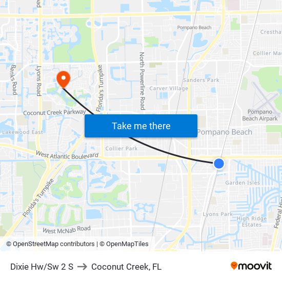 DIXIE HW/SW 2 S to Coconut Creek, FL map