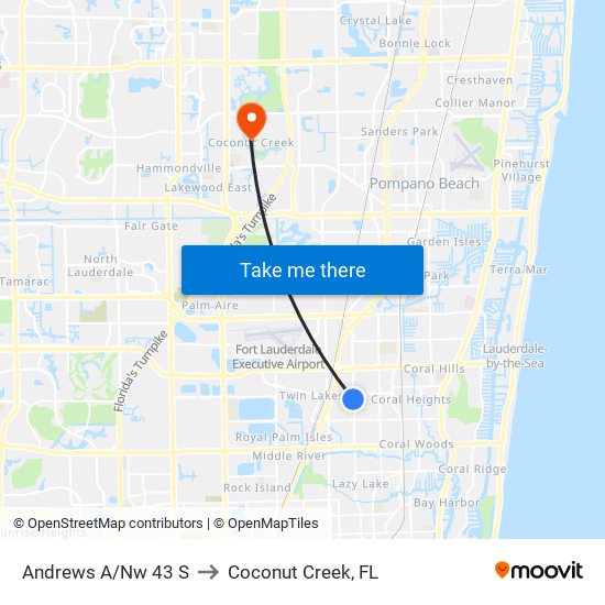 Andrews A/Nw 43 S to Coconut Creek, FL map