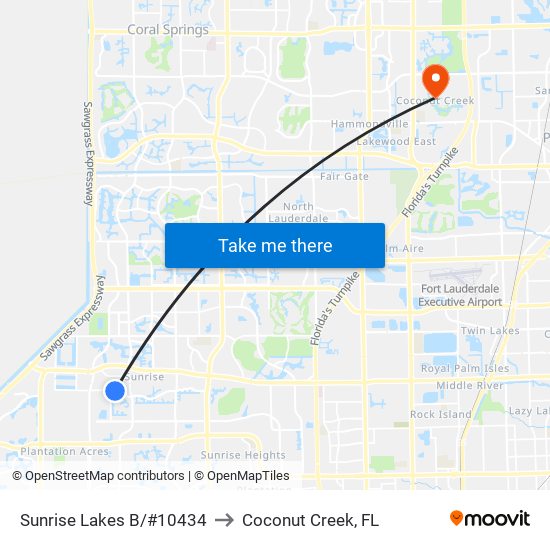 Sunrise Lakes B/#10434 to Coconut Creek, FL map