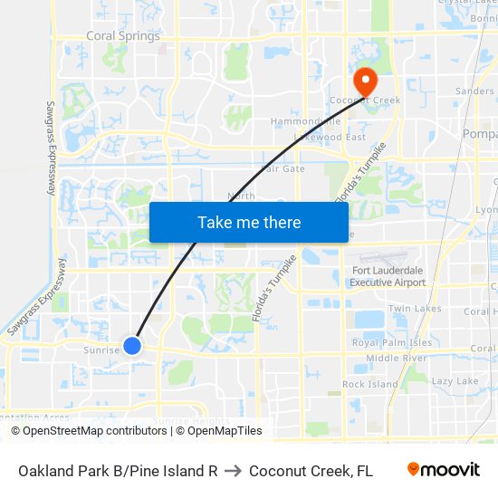 OAKLAND PARK B/PINE ISLAND R to Coconut Creek, FL map