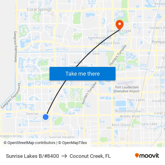 Sunrise Lakes B/#8400 to Coconut Creek, FL map