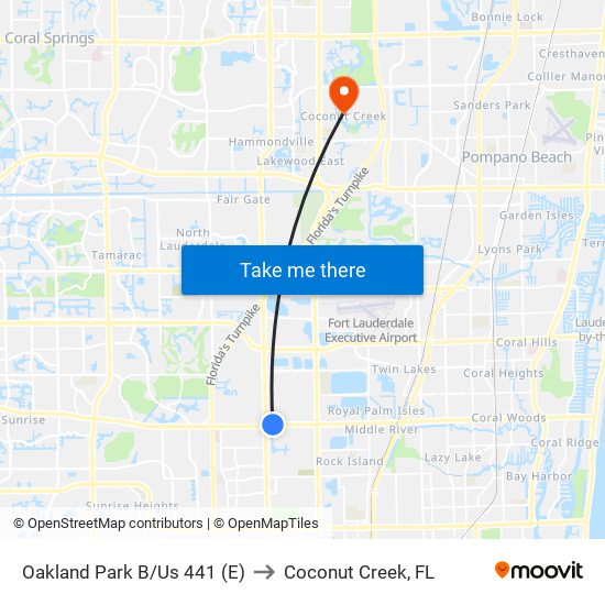 Oakland Park B/Us 441 (E) to Coconut Creek, FL map