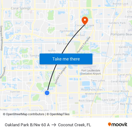 OAKLAND PARK B/NW 60 A to Coconut Creek, FL map