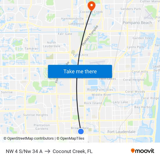 NW 4 S/NW 34 A to Coconut Creek, FL map