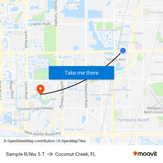 Sample R/Nw 5 T to Coconut Creek, FL map