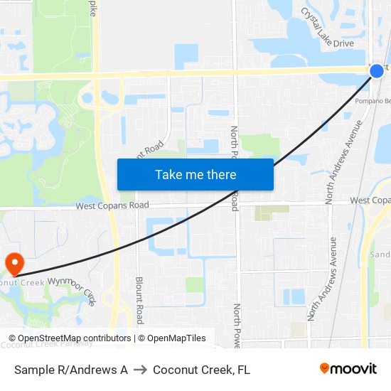 Sample R/Andrews A to Coconut Creek, FL map