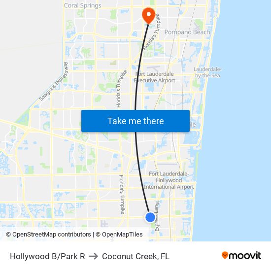 Hollywood B/Park R to Coconut Creek, FL map