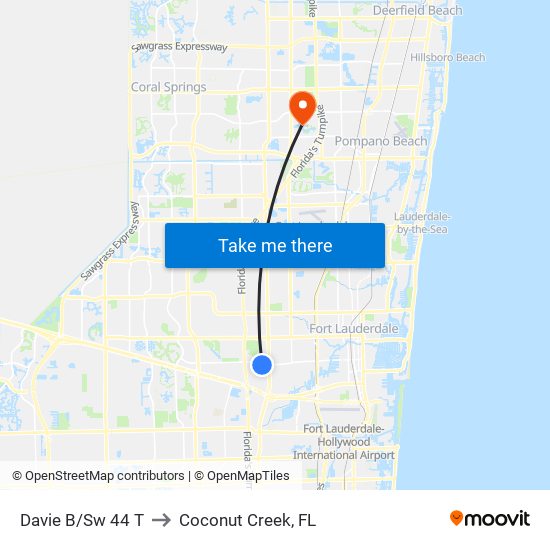 Davie B/Sw 44 T to Coconut Creek, FL map