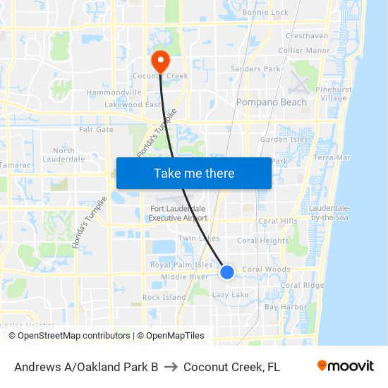 Andrews A/Oakland Park B to Coconut Creek, FL map