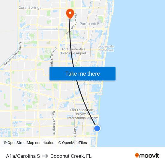 A1a/Carolina S to Coconut Creek, FL map