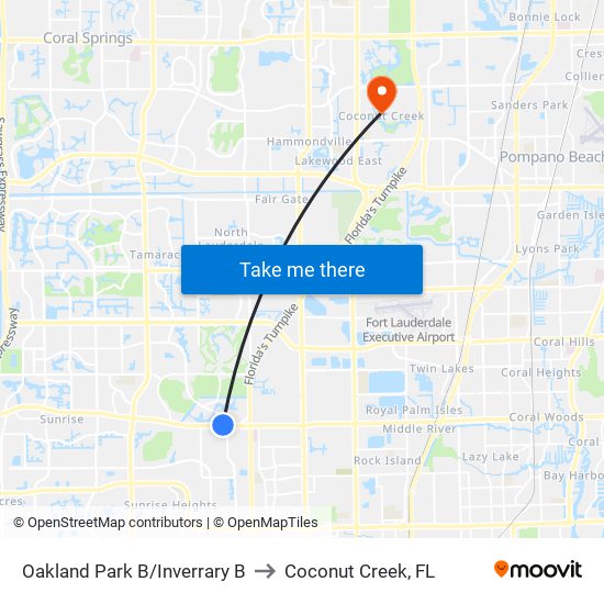 Oakland Park B/Inverrary B to Coconut Creek, FL map