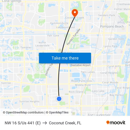 NW 16 S/Us 441 (E) to Coconut Creek, FL map