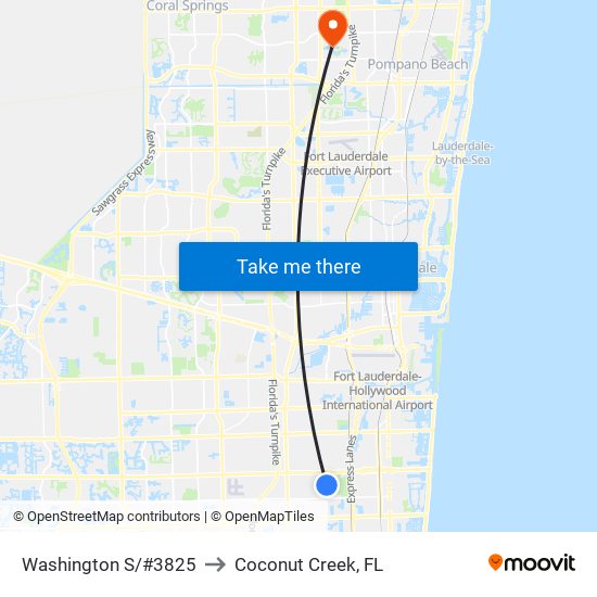 Washington S/#3825 to Coconut Creek, FL map