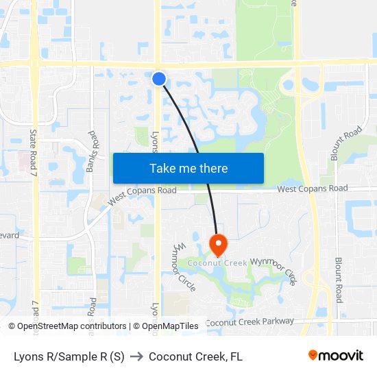 Lyons R/Sample R (S) to Coconut Creek, FL map