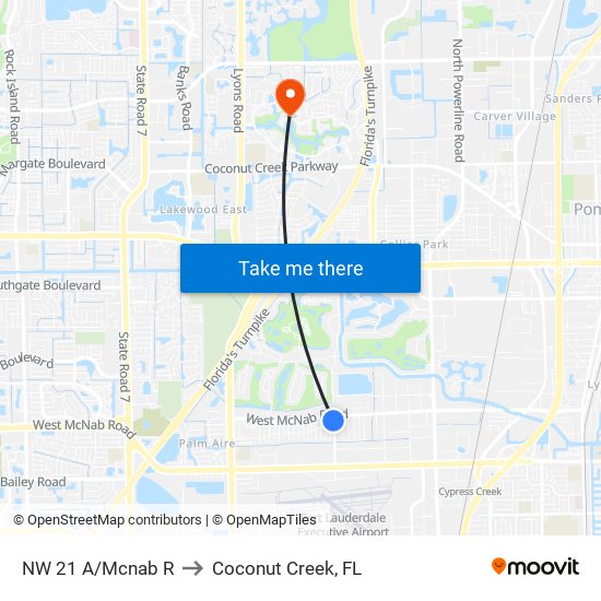 NW 21 A/Mcnab R to Coconut Creek, FL map