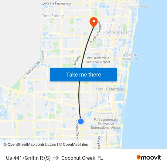 Us 441/Griffin R (S) to Coconut Creek, FL map