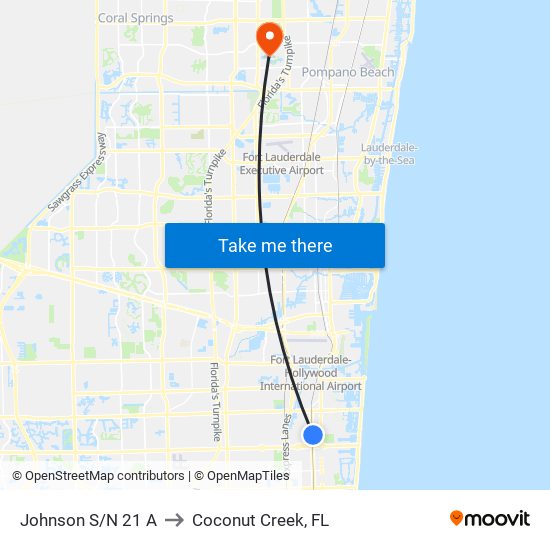 Johnson S/N 21 A to Coconut Creek, FL map