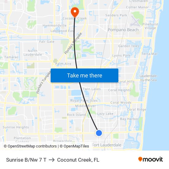 Sunrise B/Nw 7 T to Coconut Creek, FL map