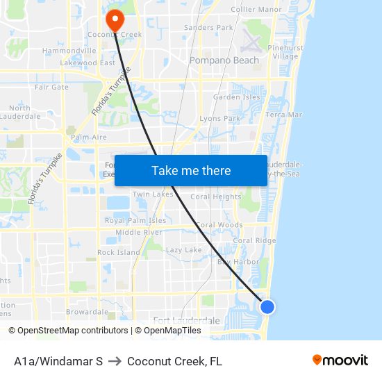 A1a/Windamar S to Coconut Creek, FL map