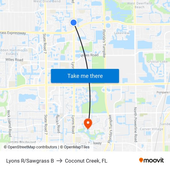 Lyons R/Sawgrass B to Coconut Creek, FL map