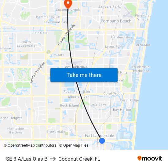 SE 3 A/LAS OLAS B to Coconut Creek, FL map