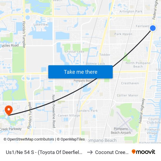 Us1/Ne 54 S - (Toyota Of Deerfield Beach) to Coconut Creek, FL map