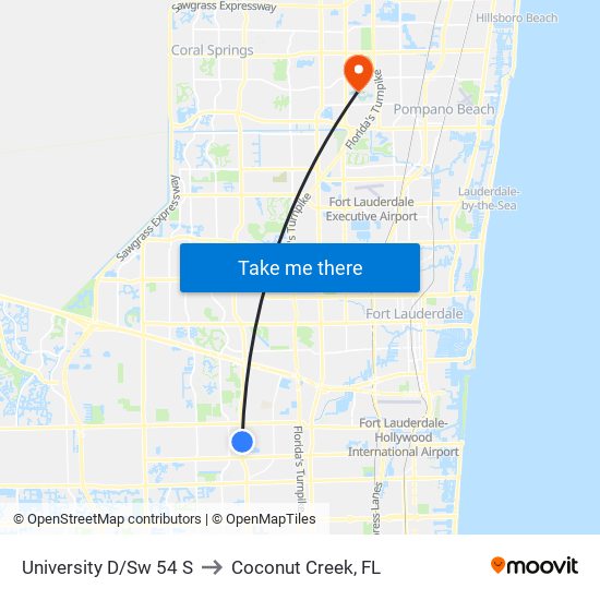 University D/Sw 54 S to Coconut Creek, FL map