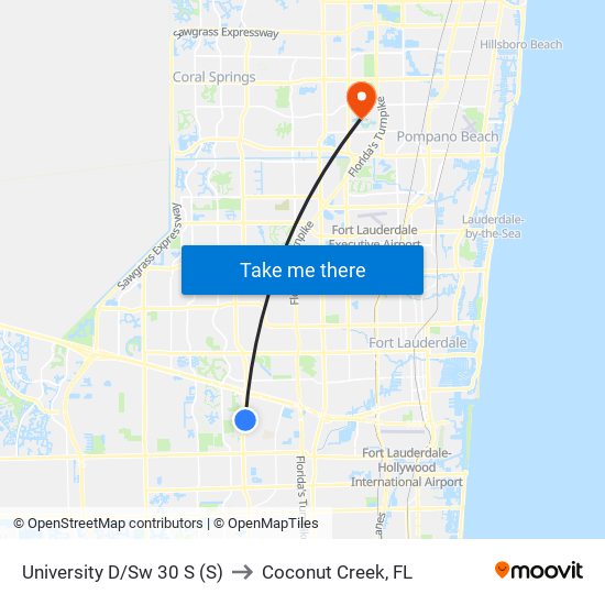 University D/Sw 30 S (S) to Coconut Creek, FL map