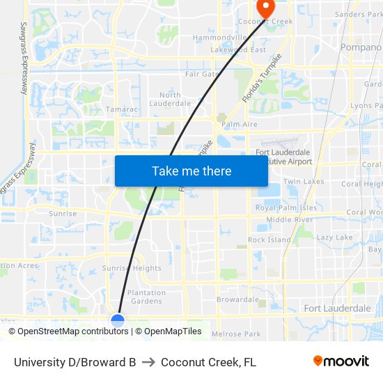 University D/Broward B to Coconut Creek, FL map