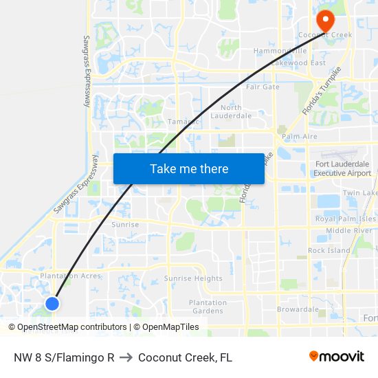 NW 8 S/Flamingo R to Coconut Creek, FL map