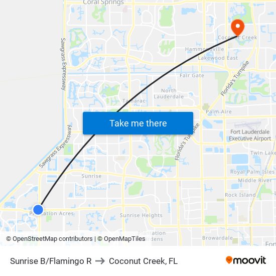 Sunrise B/Flamingo R to Coconut Creek, FL map