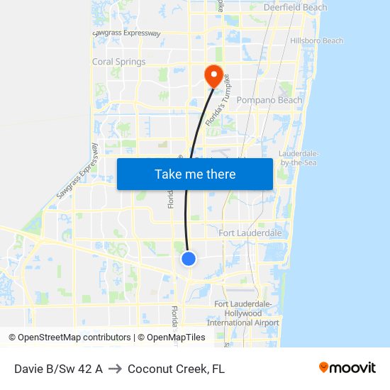 Davie B/Sw 42 A to Coconut Creek, FL map