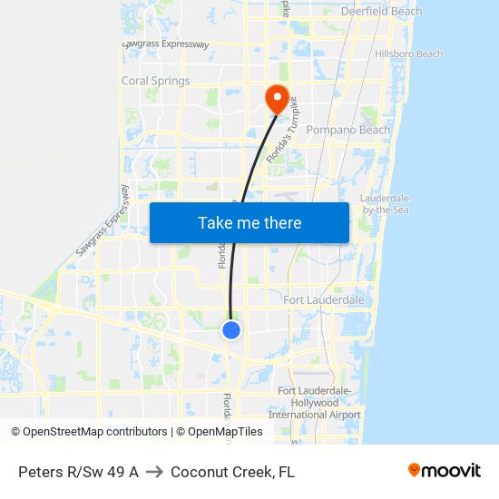 Peters R/Sw 49 A to Coconut Creek, FL map