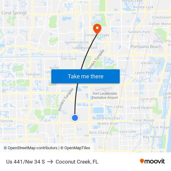 Us 441/Nw 34 S to Coconut Creek, FL map