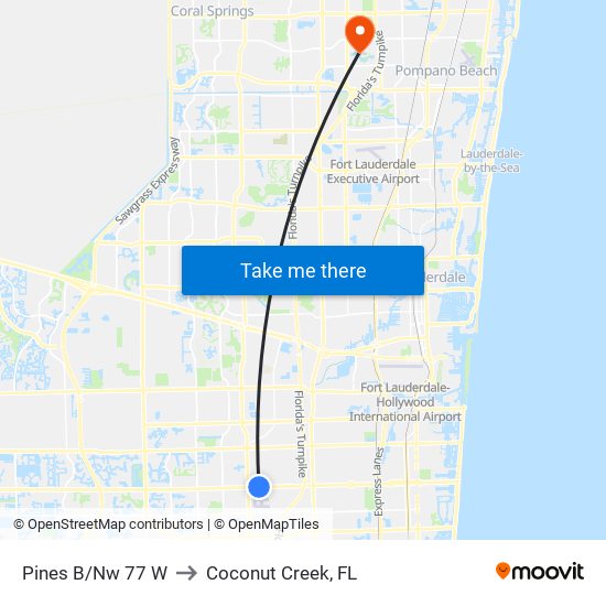 PINES B/NW 77 W to Coconut Creek, FL map