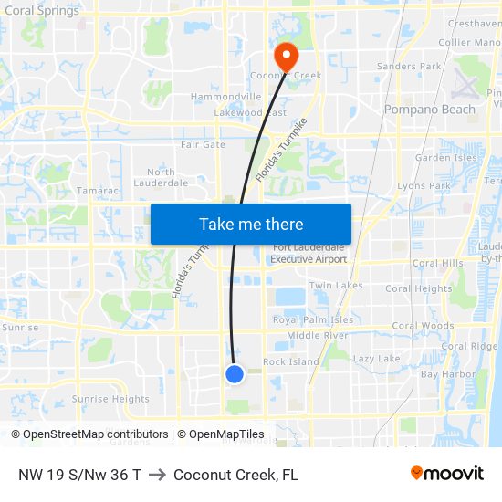 NW 19 S/NW 36 T to Coconut Creek, FL map