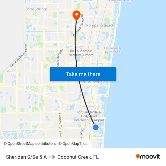 Sheridan S/Se 5 A to Coconut Creek, FL map