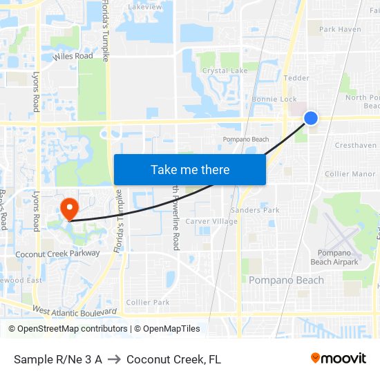 SAMPLE R/NE 3 A to Coconut Creek, FL map