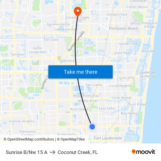 Sunrise B/Nw 15 A to Coconut Creek, FL map