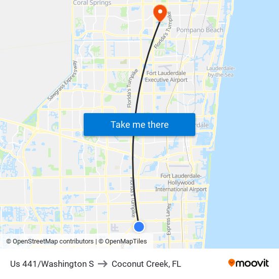 Us 441/Washington S to Coconut Creek, FL map