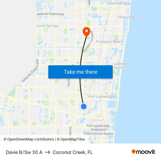 Davie B/Sw 30 A to Coconut Creek, FL map