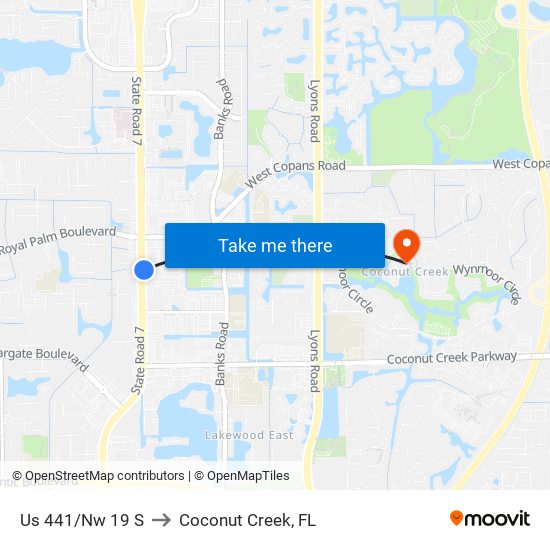 Us 441/Nw 19 S to Coconut Creek, FL map