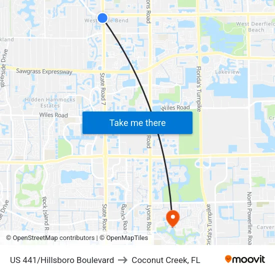 US 441/Hillsboro Boulevard to Coconut Creek, FL map