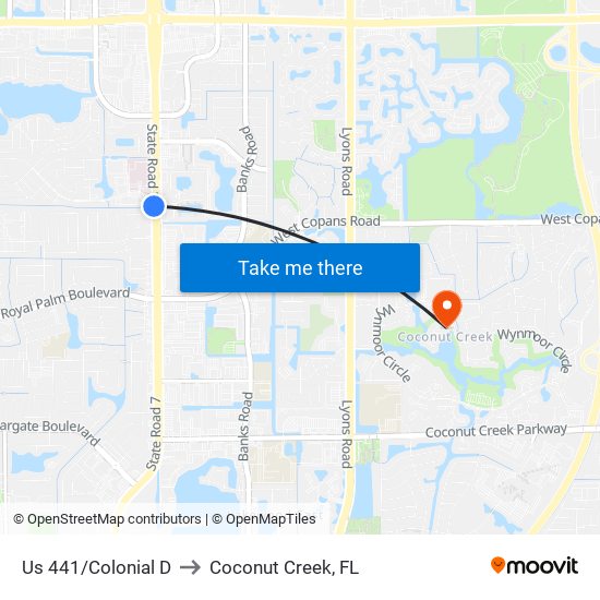 Us 441/Colonial D to Coconut Creek, FL map