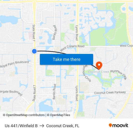 Us 441/Winfield B to Coconut Creek, FL map