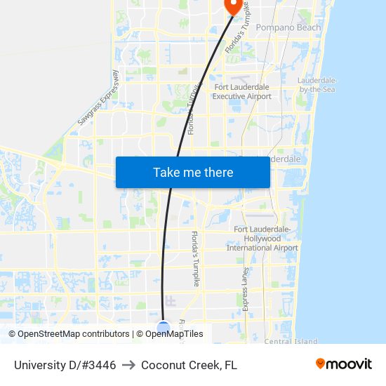 UNIVERSITY D/#3446 to Coconut Creek, FL map