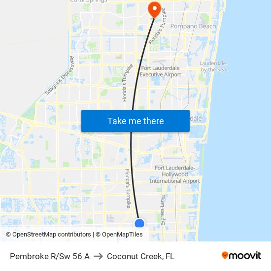 Pembroke R/Sw 56 A to Coconut Creek, FL map