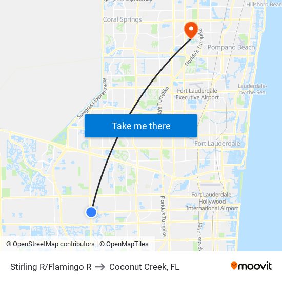 Stirling R/Flamingo R to Coconut Creek, FL map