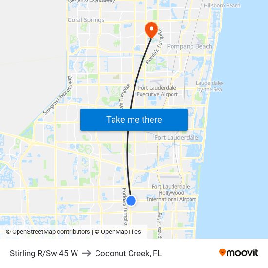 Stirling R/Sw 45 W to Coconut Creek, FL map